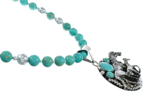 Navajo Turquoise Sterling Silver Bead Necklace And Pendant Set X11192